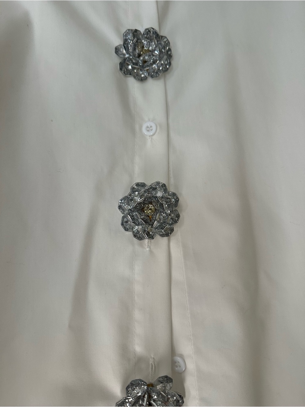 Beulah White Button-Up Blouse with Logo Tag